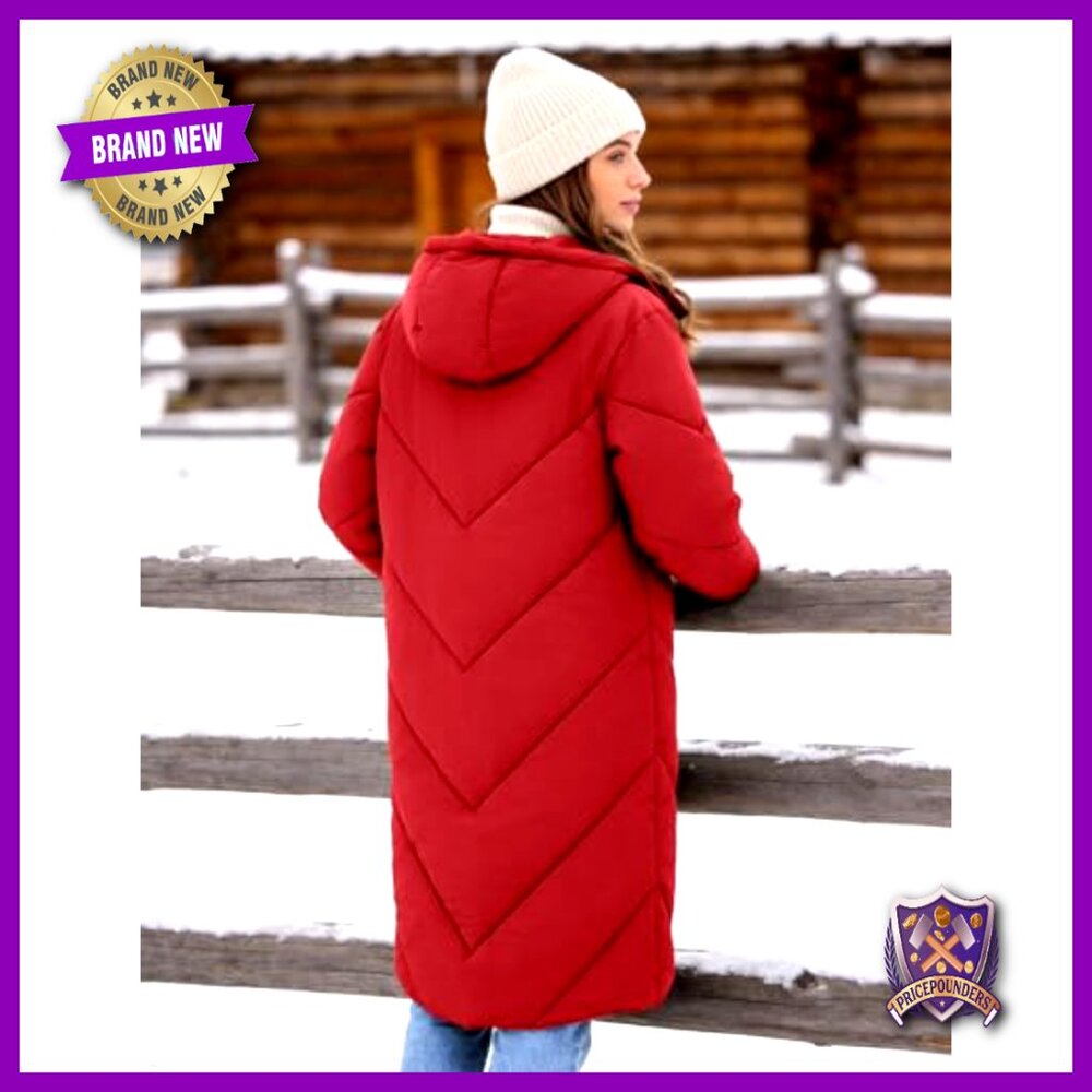 Long Puffer Coat Hooded Parka Jacket Oversized Quilted Down Winter Outerwear - Picture 5 of 7